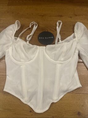 White Fox Boutique White Sheer Corset Off-Shoulder Top
